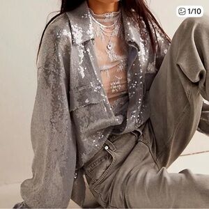 Free People Disco Margarita Sequin
Button Down Top in Silver Large